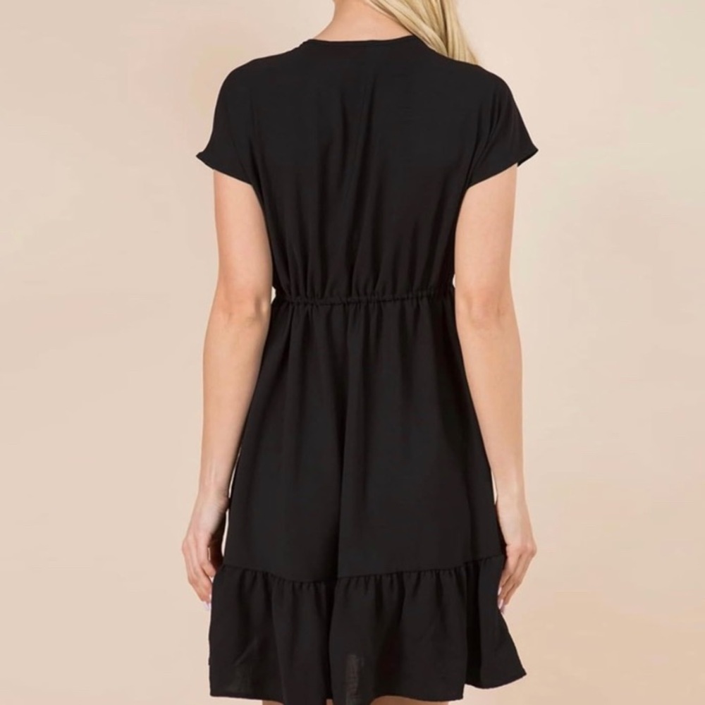 T shirt Dress with Ruffle Hem  Black Midi.